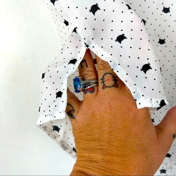 Iris Cat Face Print Cap Sleeve Blouse Kawaii Size S - Picture 7 of 10